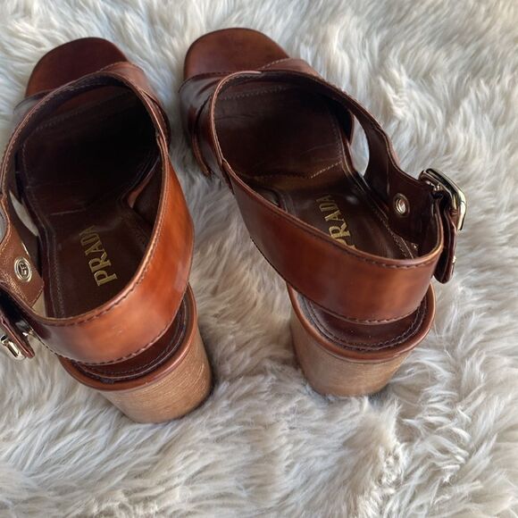 Prada Milano Brandy Leather Chunky High Heels - Picture 5 of 13